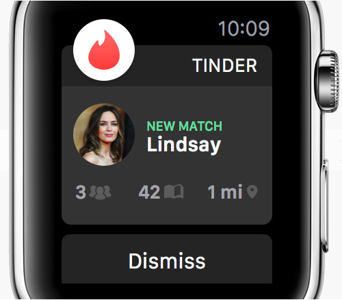 Tinder integration with Apple Watch