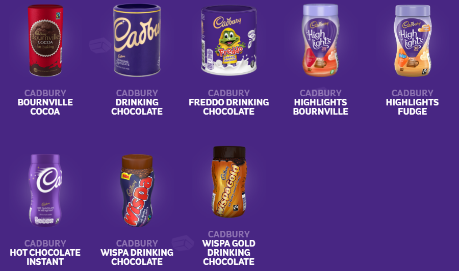 assortment of Cadbury drinks