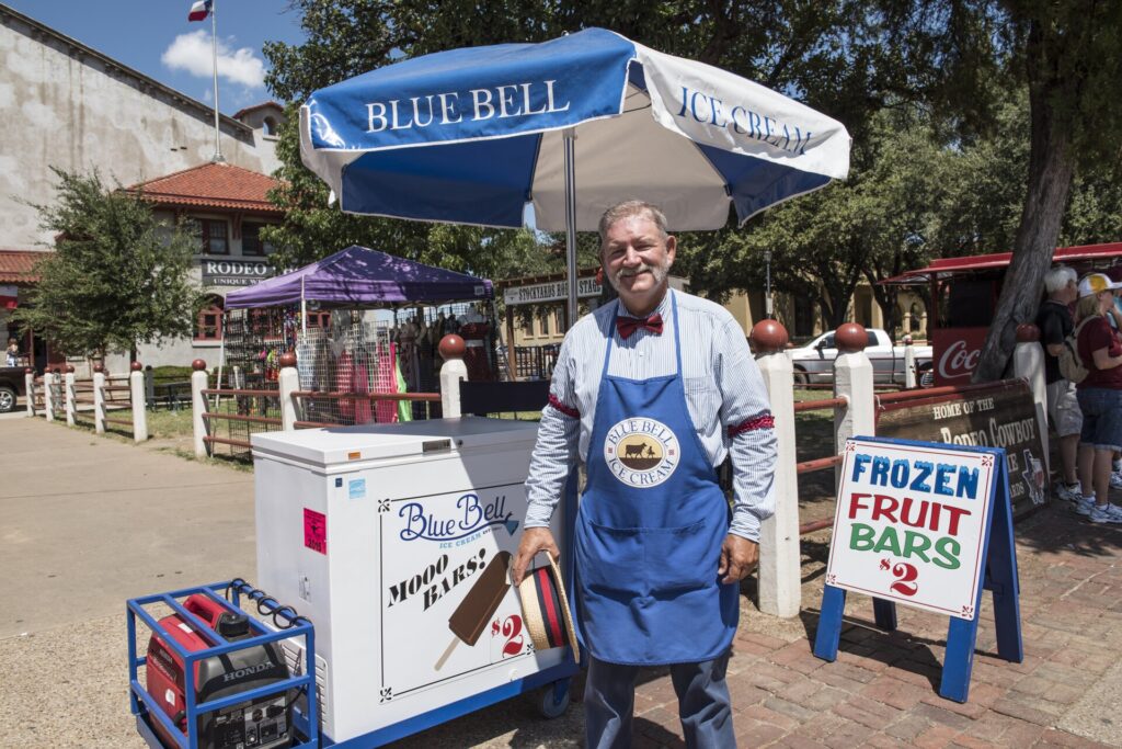 Why is Blue Bell Called Blue Bell? paul o'flaherty of weatherford, texas, is the blue bell (ice cream) man in the stockyards district of fort worth, texas lccn2015630631.tif